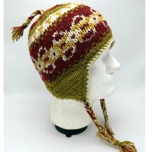 Wool Sherpa Hat Earflap Beanie Nepal Knit Winter Stocking Cap Toque Toboggan